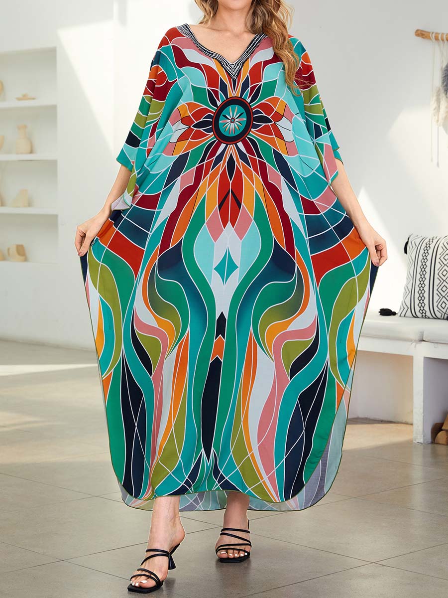 Placement Print Beach Cover-up Dress