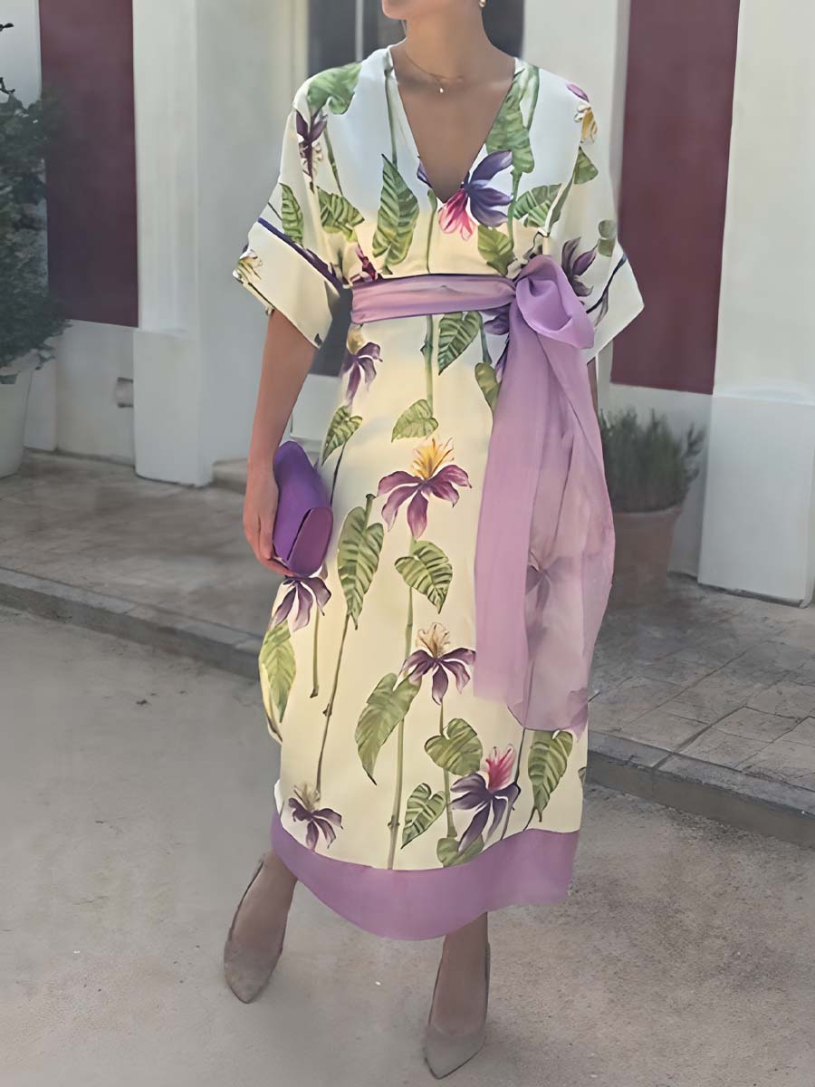 Floral Elegant V Neck Dress