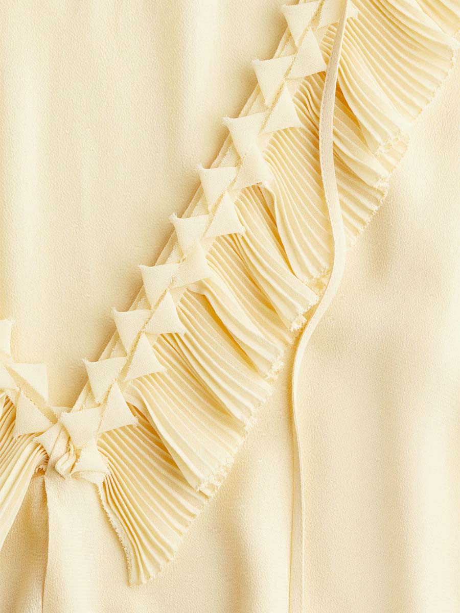 Chiffon Band Collar Ruffled Two Pieces Dress