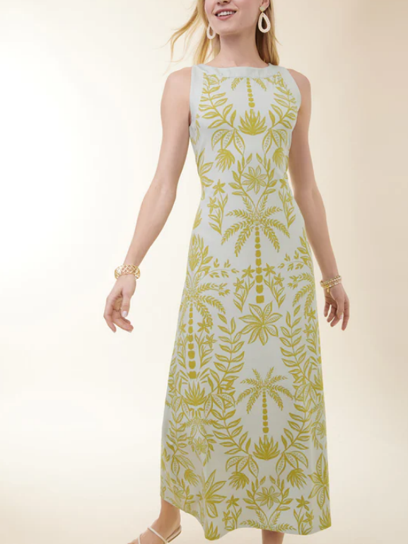 Sleeveless Crew Neck Coconut Tree Printed Maxi Dress