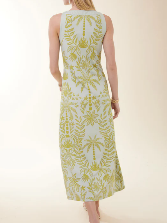 Sleeveless Crew Neck Coconut Tree Printed Maxi Dress