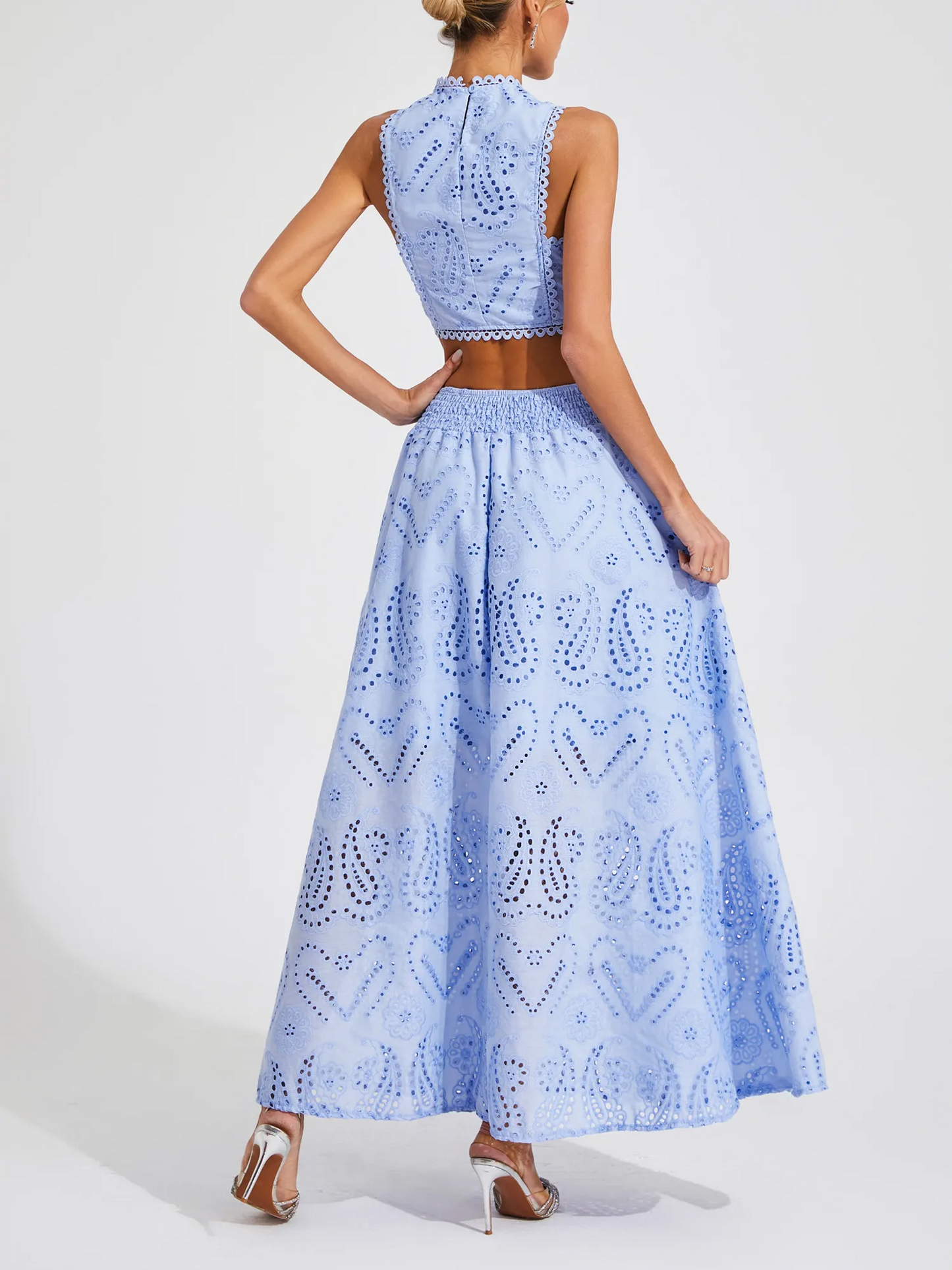 Sleeveless Eyelet Lace Two Piece Set