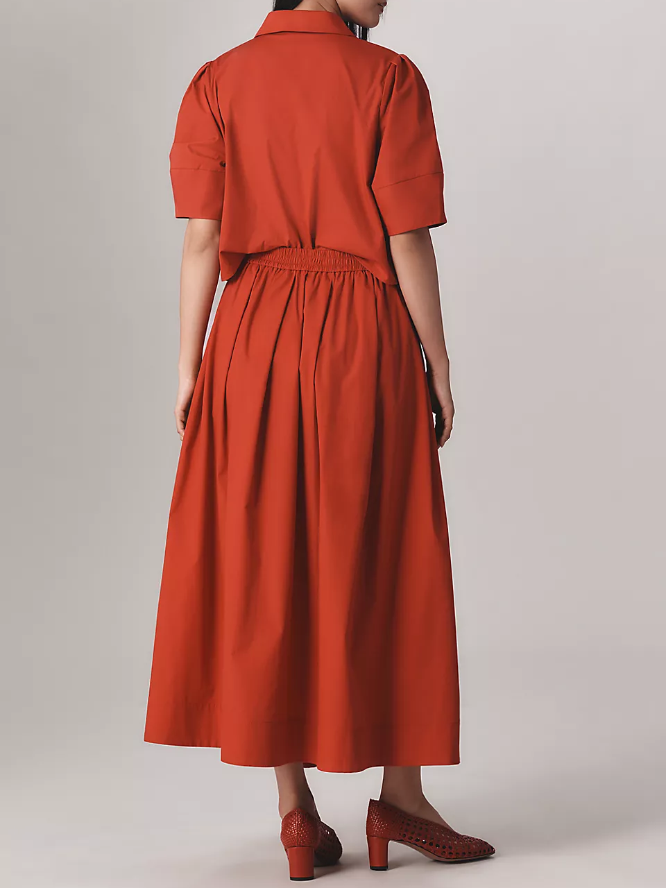 Red Short Sleeves Tops & Skirt 2pc Set