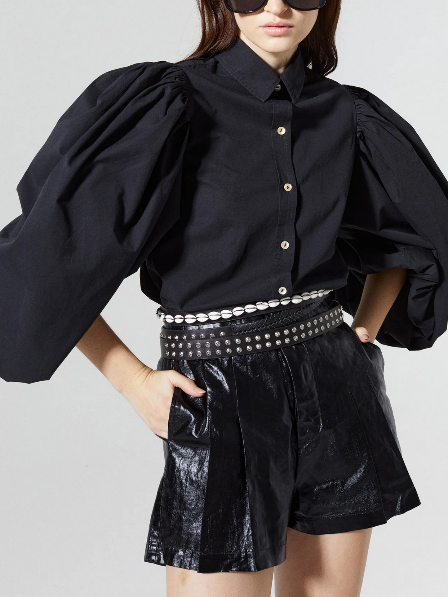 Lapel Extra Voluminous Sleeves Cotton Shirt