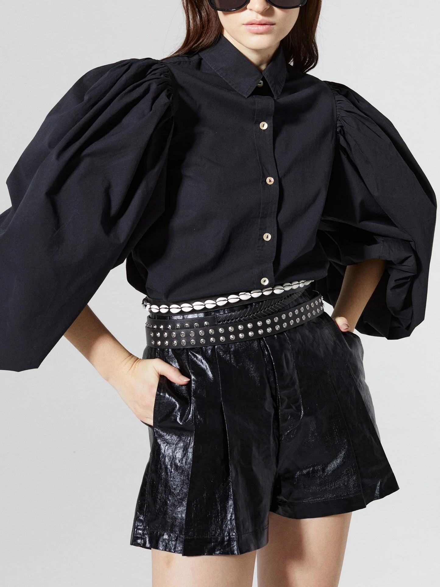 Lapel Extra Voluminous Sleeves Cotton Shirt