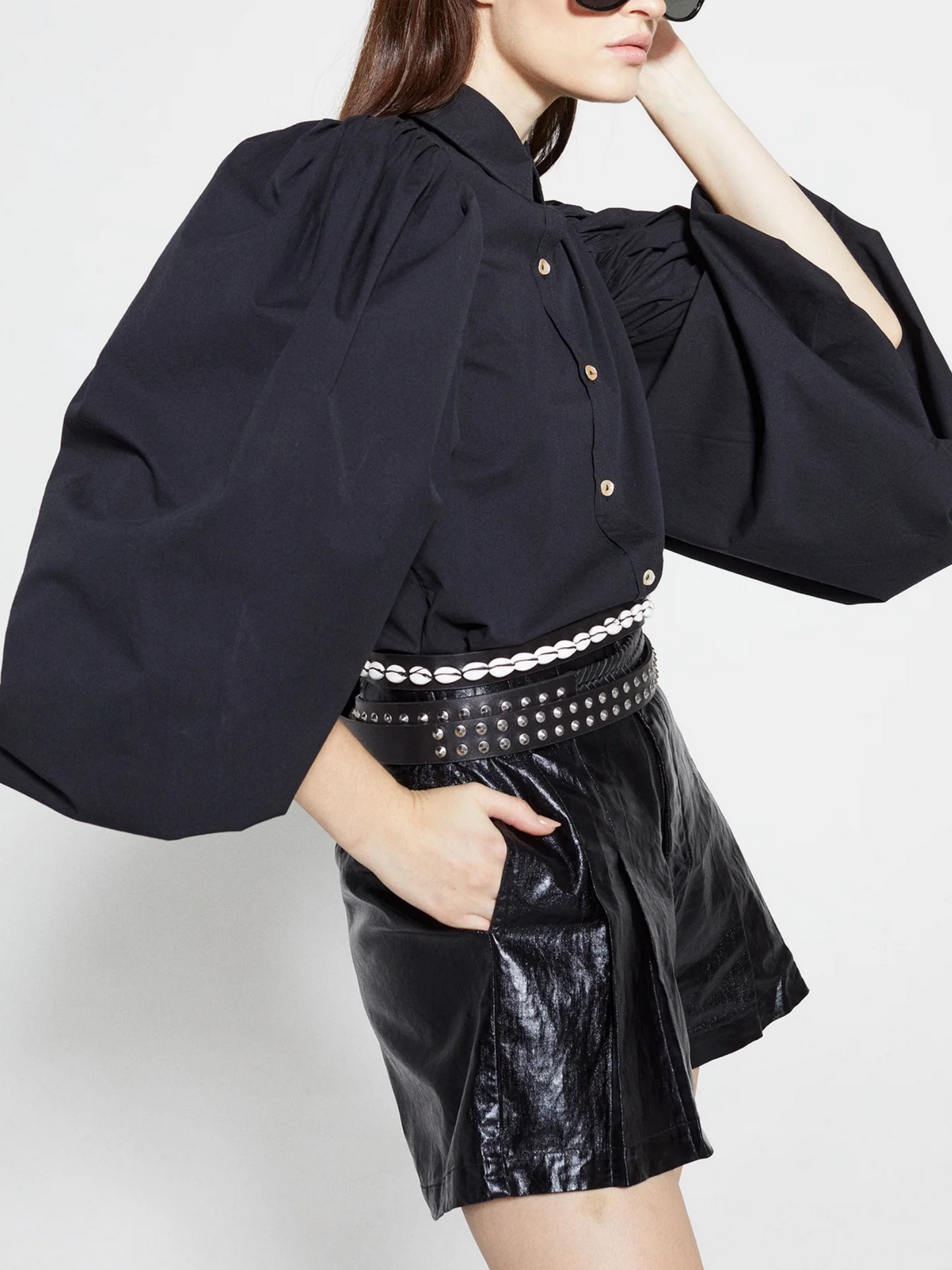 Lapel Extra Voluminous Sleeves Cotton Shirt