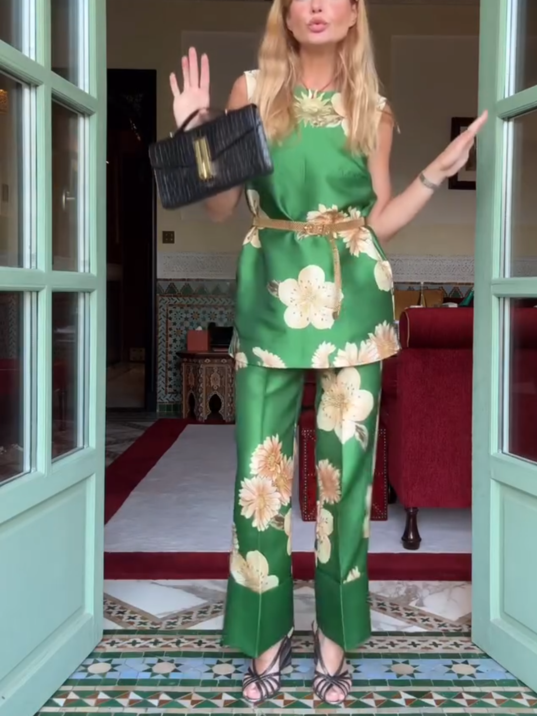Jacquard Sleeveless Top & Pants 2pc Set