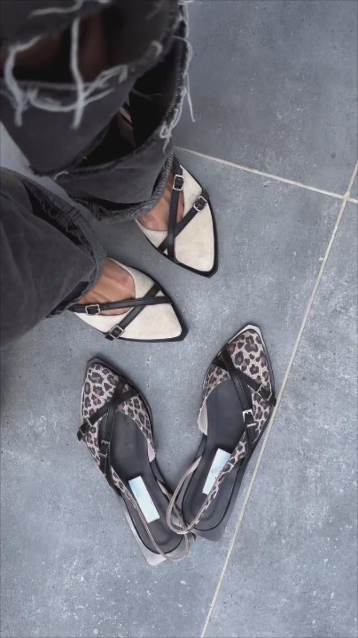 Women's Pointed Toe Cross Leather Flat Shoes