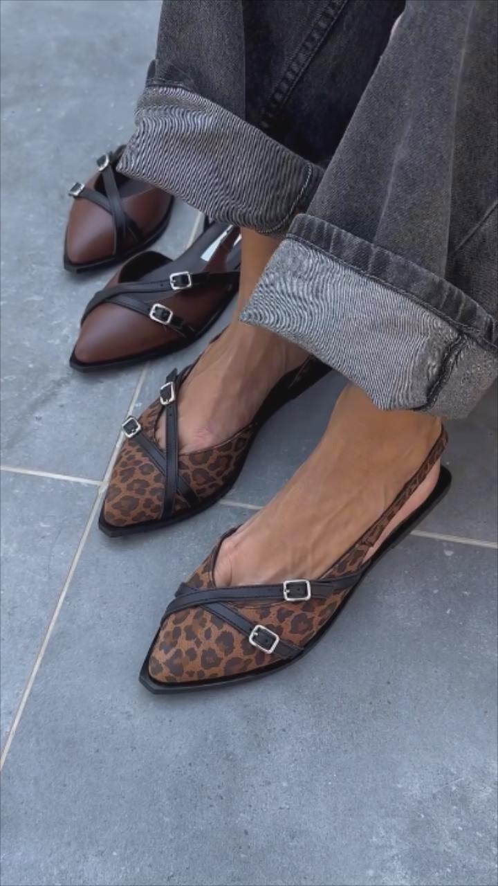 Women's Pointed Toe Cross Leather Flat Shoes
