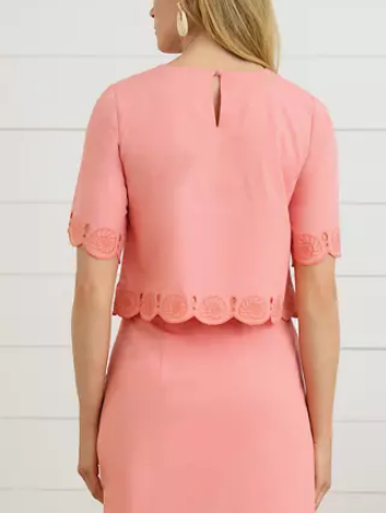 Eyelet Embroidery Top & Pencil Skirt 2pc Set