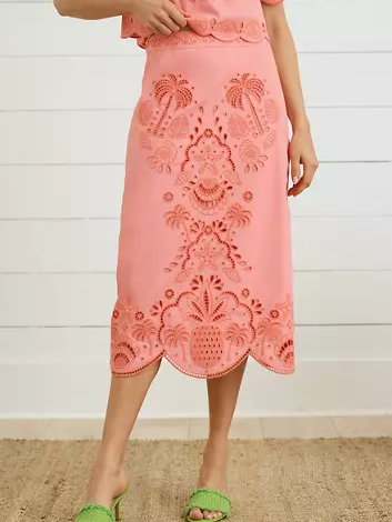 Eyelet Embroidery Top & Pencil Skirt 2pc Set