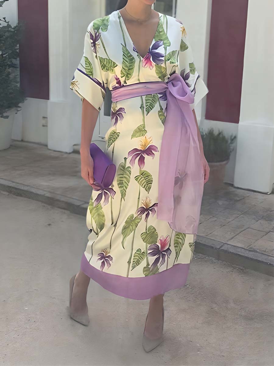 Floral Elegant V Neck Dress