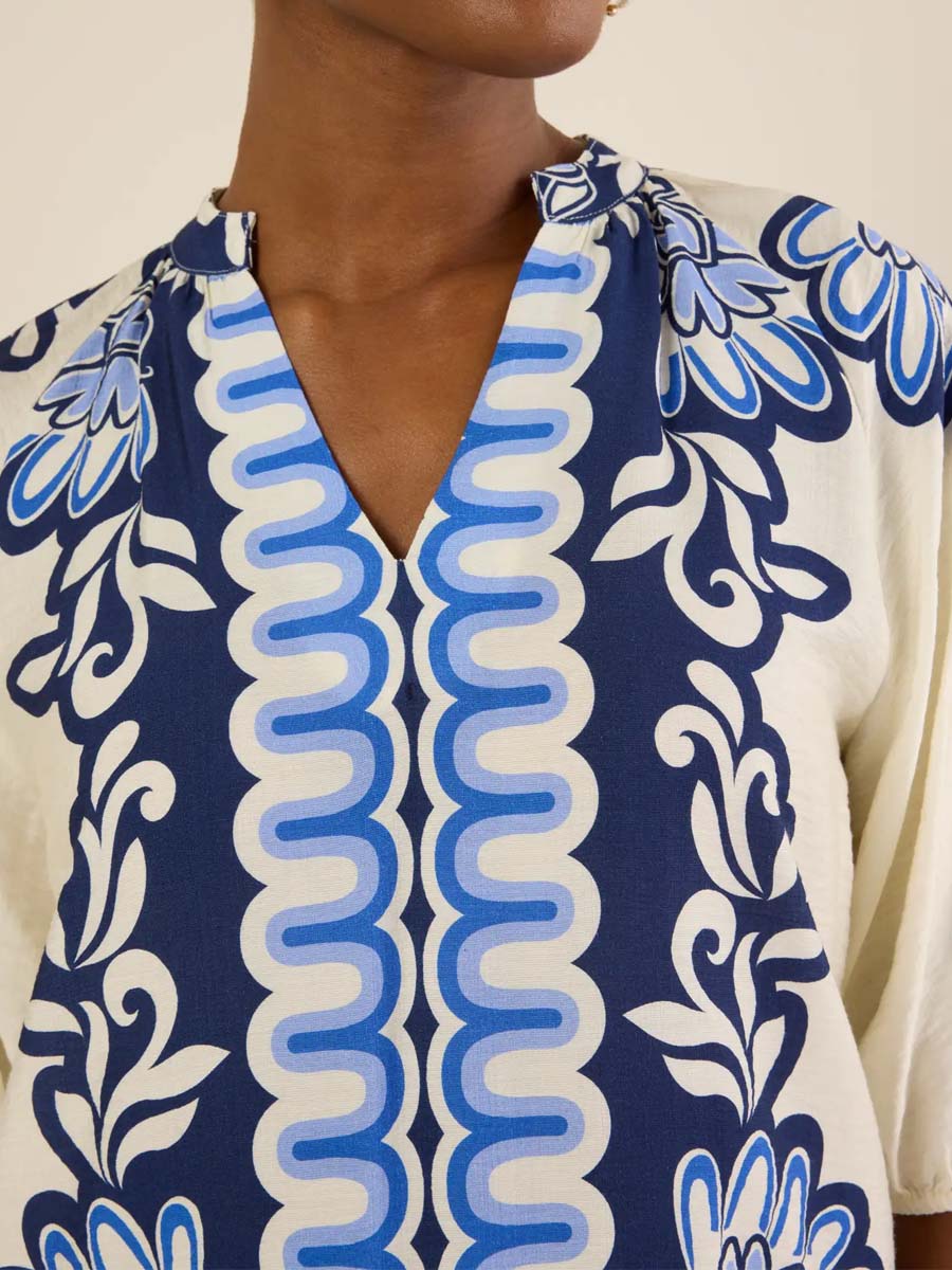 Band Collar Printed Top