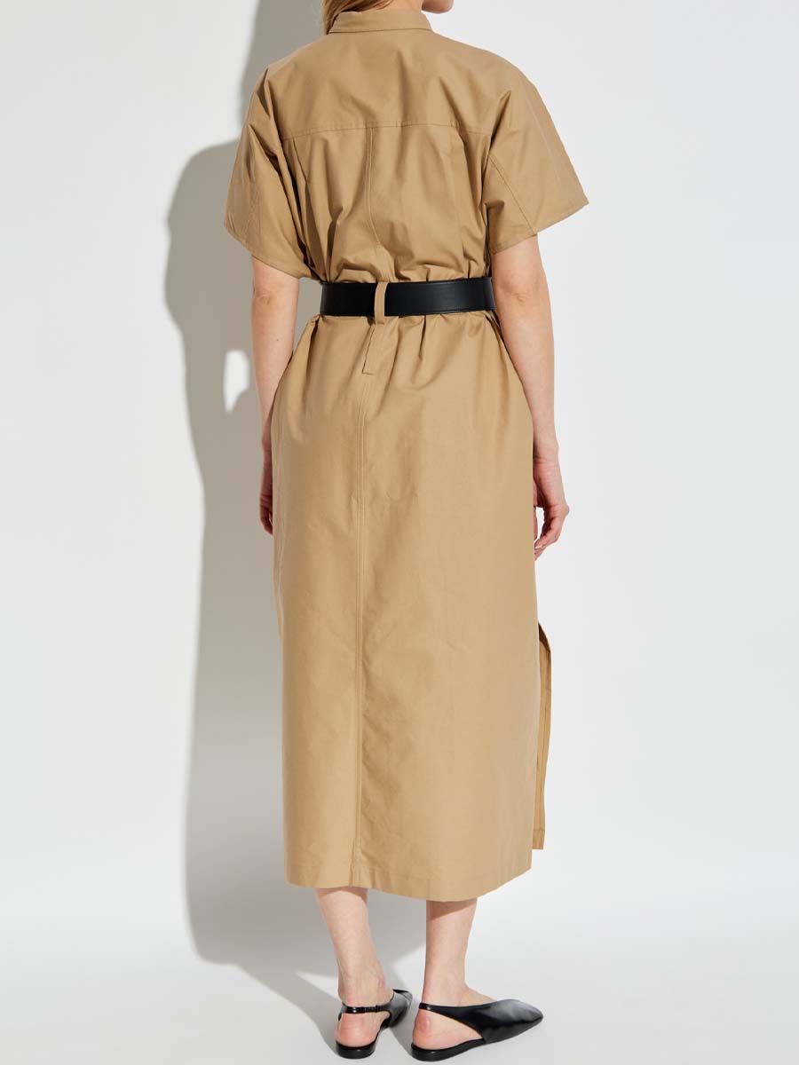 Short Sleeve Slit Hem Midi Dress