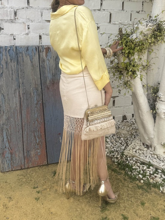 Embroidered Pleated Tassle Skirt