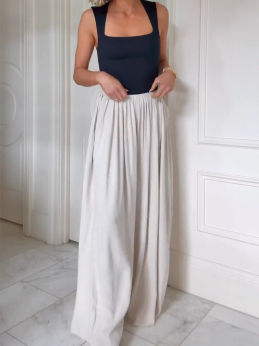 Elastic Waist Cotton & Linen WIde Leg Pants