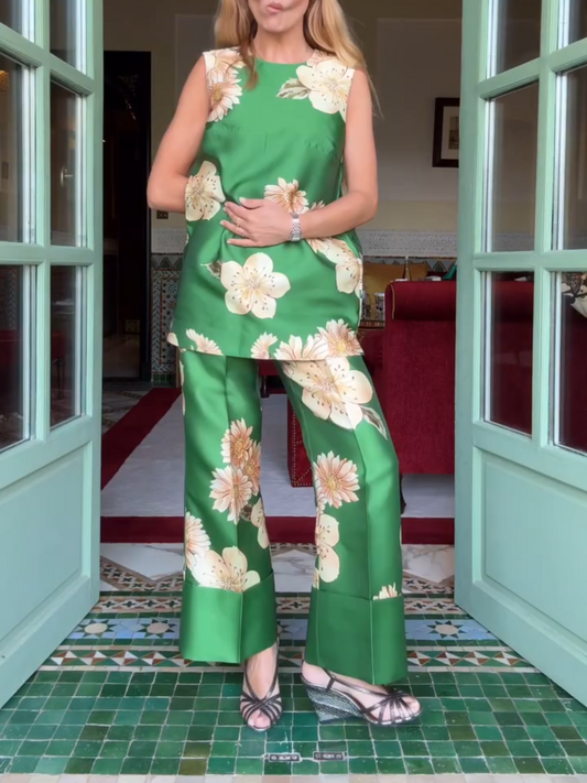 Jacquard Sleeveless Top & Pants 2pc Set