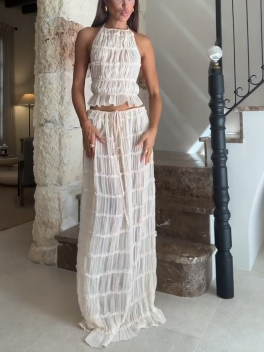 Sexy Pleated Backless Top & Long Skirt 2 Pc Set