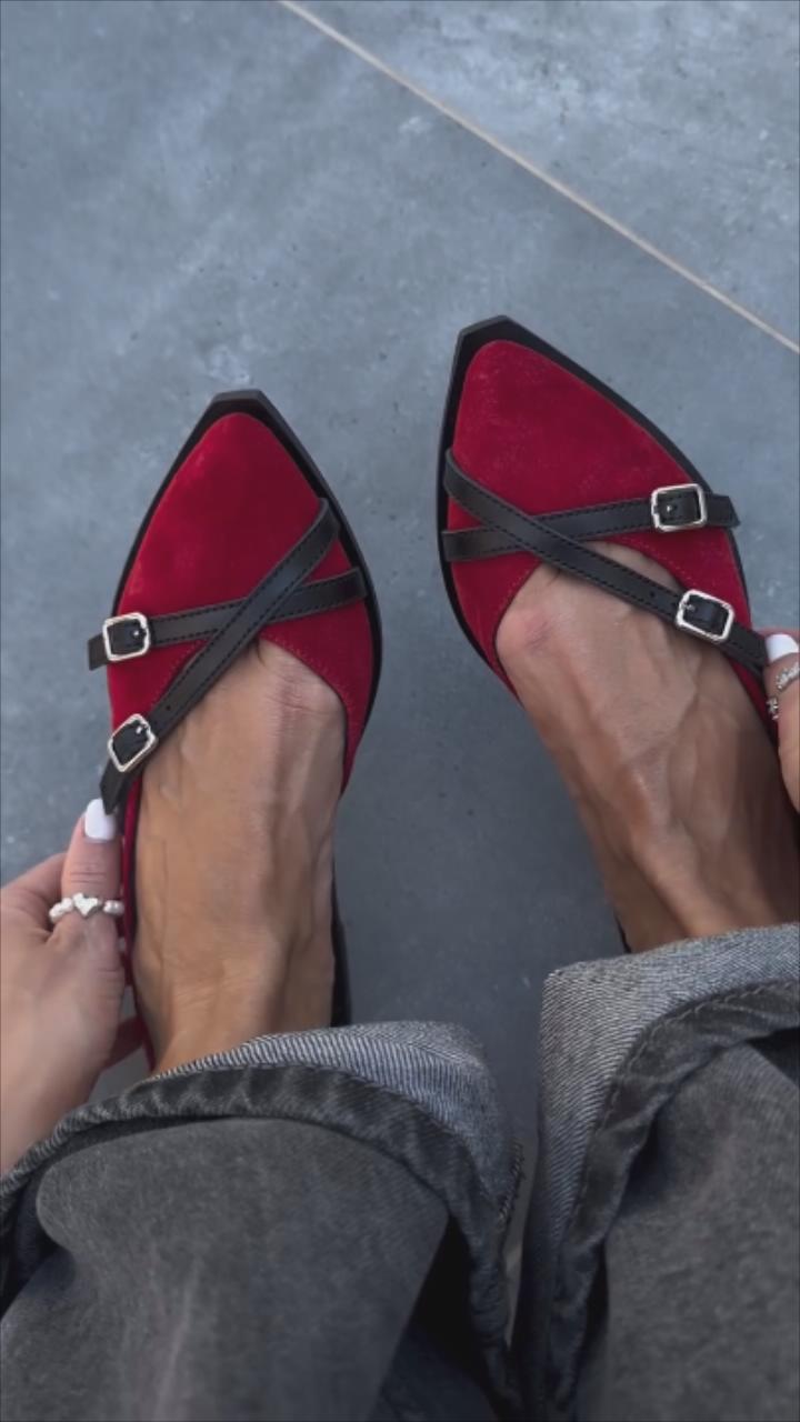 Women's Pointed Toe Cross Leather Flat Shoes