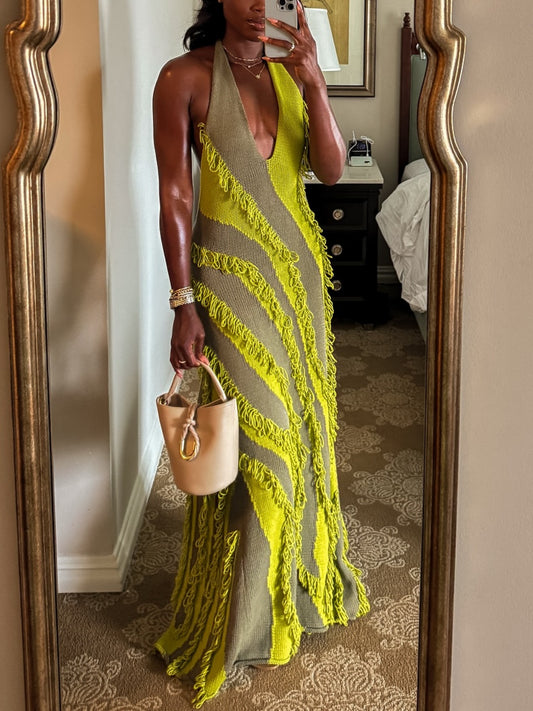 Roaring Tassel Green Maxi Dress