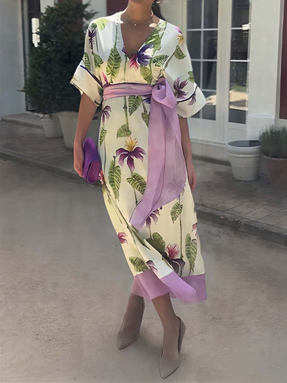 Floral Elegant V Neck Dress