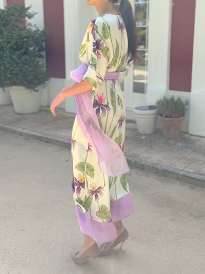 Floral Elegant V Neck Dress