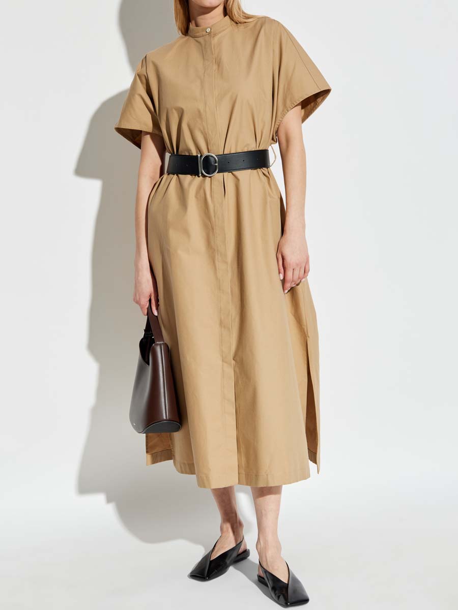 Short Sleeve Slit Hem Midi Dress