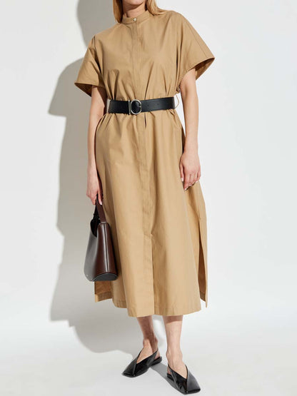 Short Sleeve Slit Hem Midi Dress