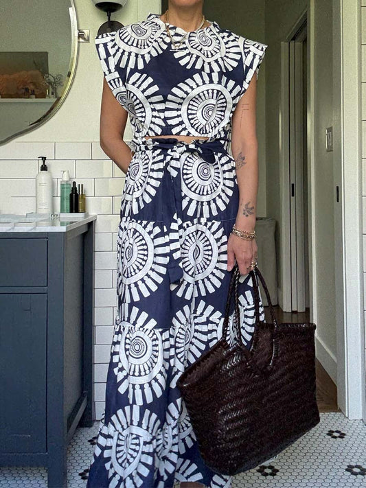 Printed Ruffled Two Pieces Dress