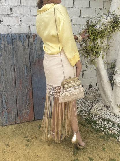 Embroidered Pleated Tassle Skirt